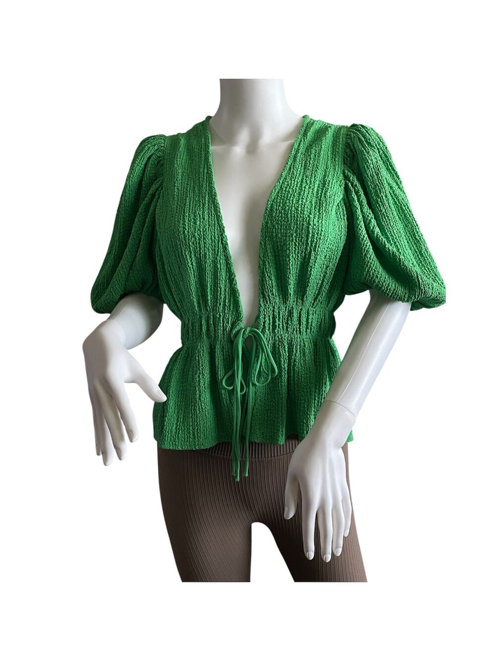 Zara Bright Green Puff Sleeve Top Size Medium